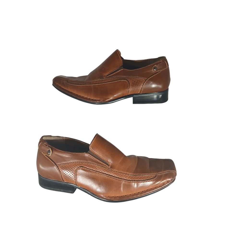 Stacy Adams Slip On Dress Shoes 9.5M Brown Square Bicycle Toe Loafers Business